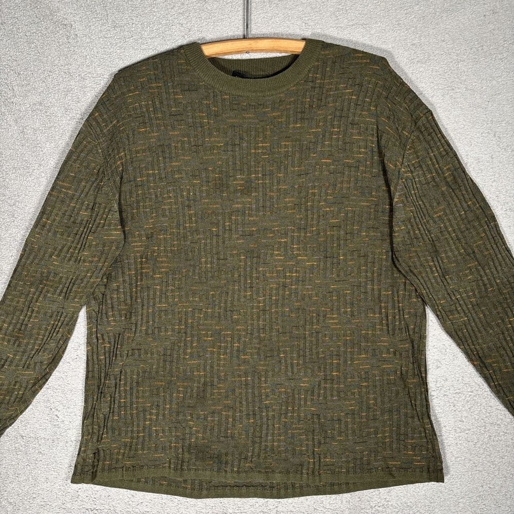 Jhane Barnes Sweater Mens Size M Olive Green Silk Blend 3D Knit Normcore Grandpa